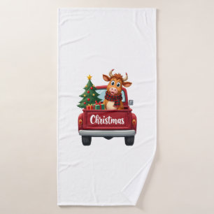 Merry Christmas Highland Cow Christmas Tree Red Tr Bath Towel