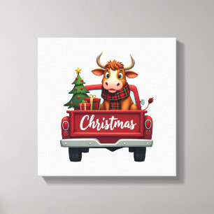 Merry Christmas Highland Cow Christmas Tree Red Tr Canvas Print