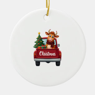 Merry Christmas Highland Cow Christmas Tree Red Tr Ceramic Tree Decoration