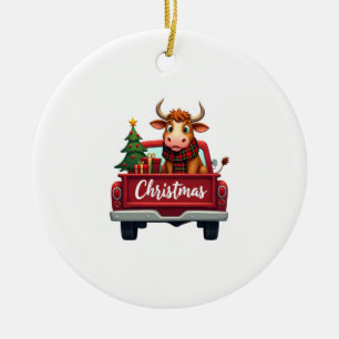 Merry Christmas Highland Cow Christmas Tree Red Tr Ceramic Tree Decoration