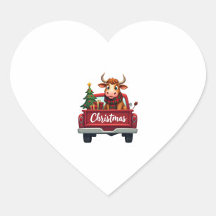 Merry Christmas Highland Cow Christmas Tree Red Tr Heart Sticker