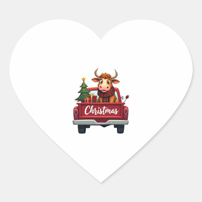 Merry Christmas Highland Cow Christmas Tree Red Tr Heart Sticker (Front)