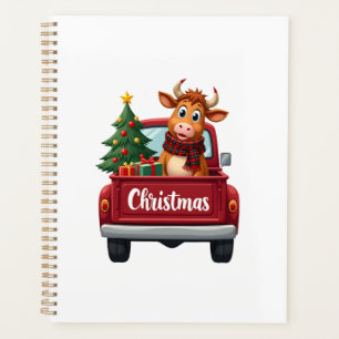 Merry Christmas Highland Cow Christmas Tree Red Tr Planner