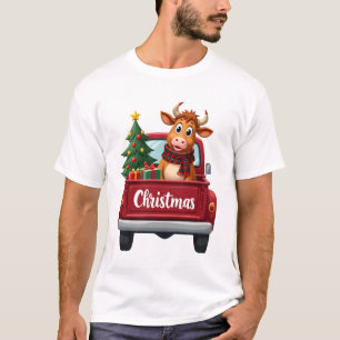 Merry Christmas Highland Cow Christmas Tree Red Tr T-Shirt