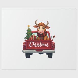 Merry Christmas Highland Cow Christmas Tree Red Tr Wrapping Paper