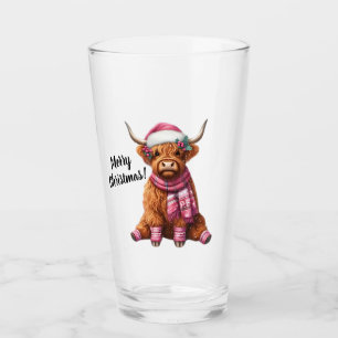 Merry Christmas Highland Cow  Glass