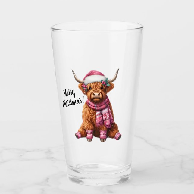 Merry Christmas Highland Cow  Glass (Front)