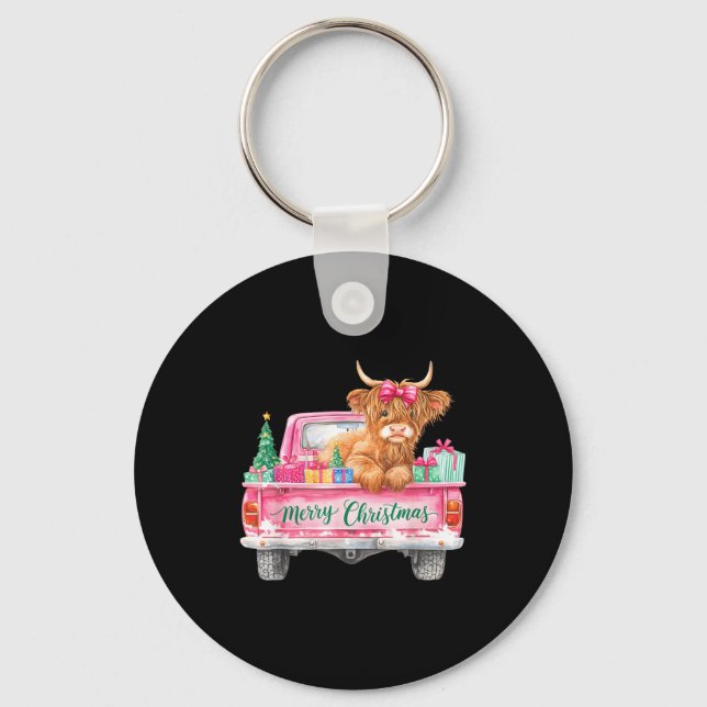 Merry Christmas Highland Cow Nk Truck Xmas Tree Wo Key Ring (Front)