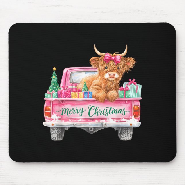 Merry Christmas Highland Cow Nk Truck Xmas Tree Wo Mouse Mat (Front)