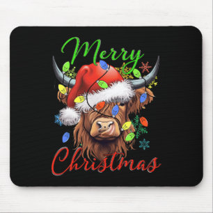 Merry Christmas Highland Cow Western Santa Hat Xma Mouse Mat