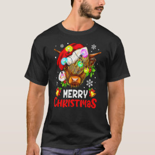 Merry Christmas Highland Cow Western Santa Hat Xma T-Shirt