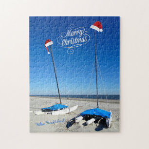 Merry Christmas Hilton Head Island Beach and Boats Jigsaw Puzzle