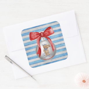 Merry Christmas Hilton Head Island Bear Ornament Square Sticker
