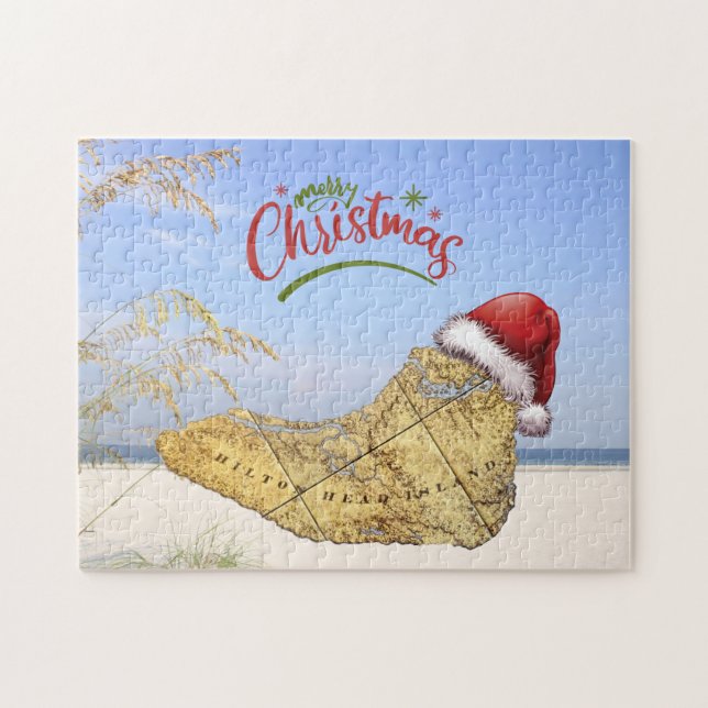 Merry Christmas Hilton Head Island Map & Beach Jigsaw Puzzle (Horizontal)