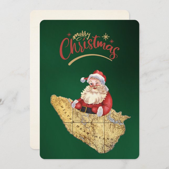 Merry Christmas Hilton Head Island Map with Santa Holiday Card (Front/Back)