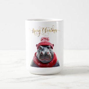 Merry Christmas Hippo beanie and scarf Coffee Mug