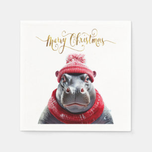 Merry Christmas Hippo beanie and scarf Napkin