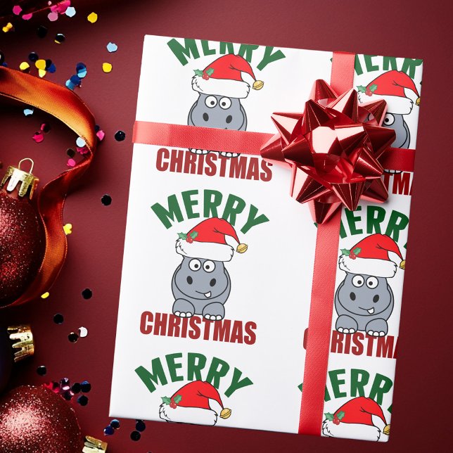 Merry Christmas Hippo Cute Holiday Wrapping Paper (Creator Uploaded)