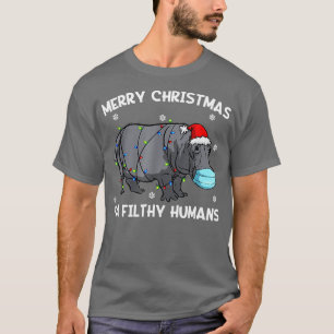 Merry Christmas Hippo Face Mask Hippopotamus Santa T-Shirt