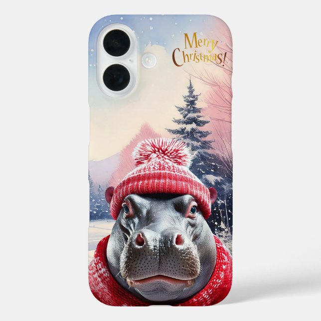 Merry Christmas Hippo Santa hat and scarf Case-Mate iPhone Case (Back)