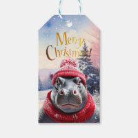 Merry Christmas Hippo Santa hat and scarf