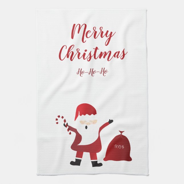 Merry Christmas Ho Ho Ho Santa Claus Candy Cane Tea Towel (Vertical)