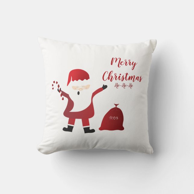 Merry Christmas Ho Ho Ho Santa Claus Red Cushion (Front)