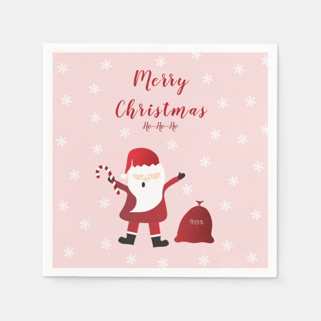 Merry Christmas Ho Ho Ho Santa Claus Red White Napkin (Front)