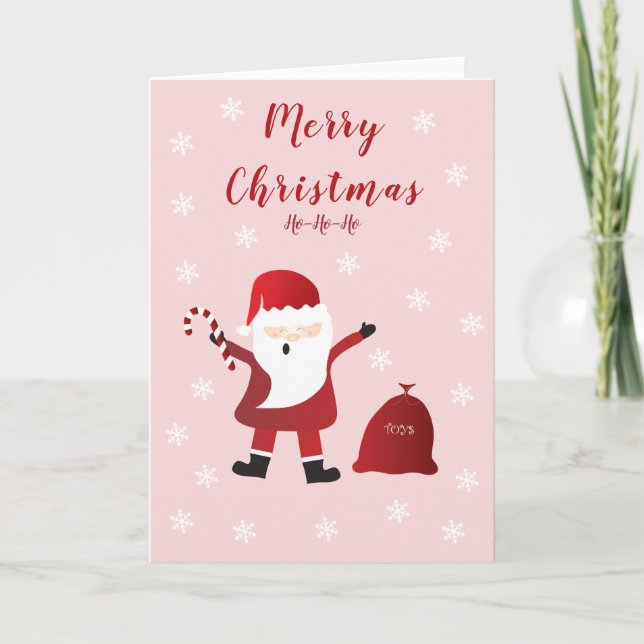 Merry Christmas Ho Ho Ho Santa Claus Snowflakes Card (Front)