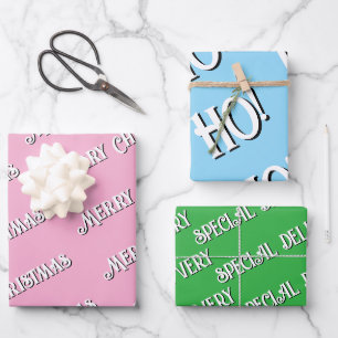 Merry Christmas Ho Ho Ho Special Delivery Pastel Wrapping Paper Sheet