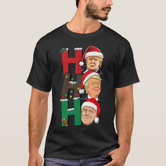 Merry Christmas Ho Ho Ho Trump Santa Light Christm T-Shirt (Front)