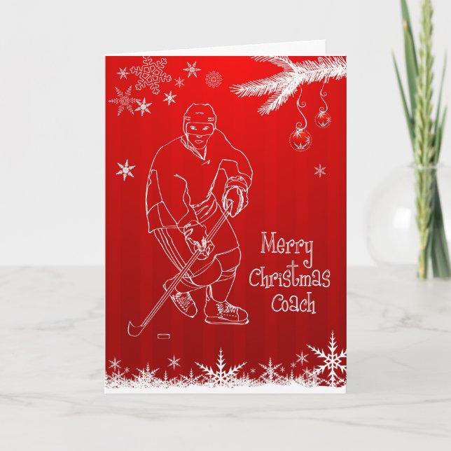 Merry Christmas Hockey Coach Snowflakes Card (Front)
