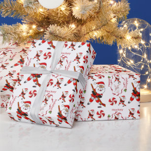 Merry Christmas Hockey Santa Claus Wrapping Paper