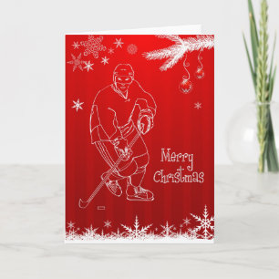 Merry Christmas Hockey Snowflakes Greeting Card
