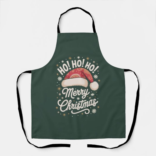Merry Christmas HoHoHo Funny Santa Hat Xmas Apron (Front)