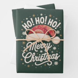 Merry Christmas HoHoHo Funny Santa Hat Xmas Wrapping Paper Sheet