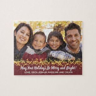 Merry Christmas Holdiay Cheer Family Photo Modern Jigsaw Puzzle
