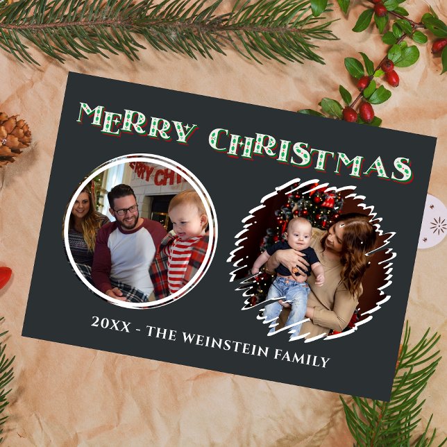 Merry Christmas Holiday 2 Photo Collage Thank You Card (Creator Uploaded)