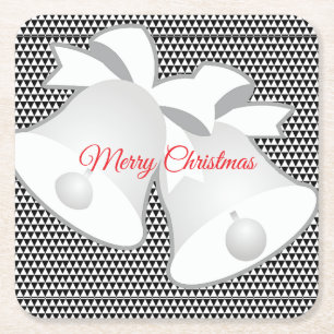 Merry Christmas Holiday Bells Square Paper Coaster