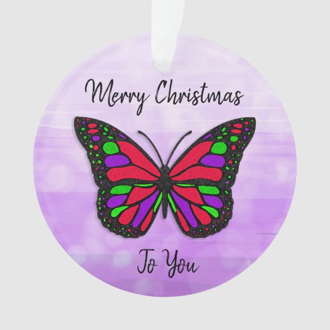 Merry Christmas Holiday Butterfly Holiday Keepsake Ornament (Front)