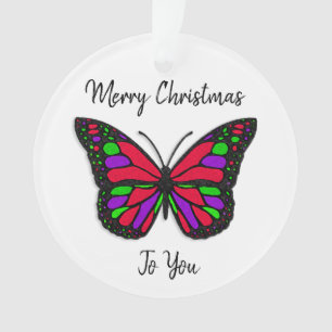 Merry Christmas Holiday Butterfly Holiday Keepsake Ornament