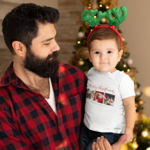 Merry Christmas holiday calligraphy text white  Baby T-Shirt