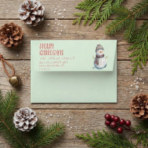 Merry Christmas Holiday Card | Cute Snowman Green