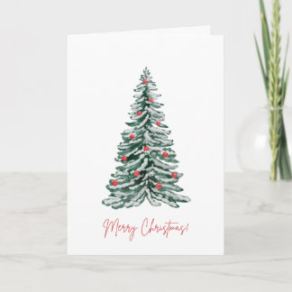 Merry Christmas Holiday Card with watercolor tree