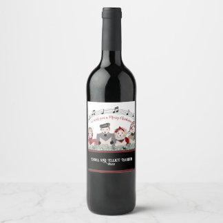 Merry Christmas Holiday Carolers Personalised Wine Label