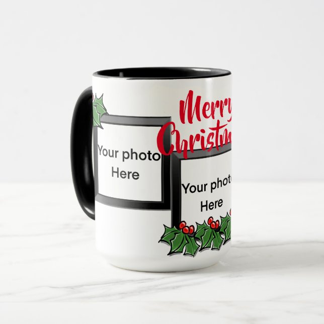 Merry Christmas holiday cheer Holly berries photo  Mug (Front Left)
