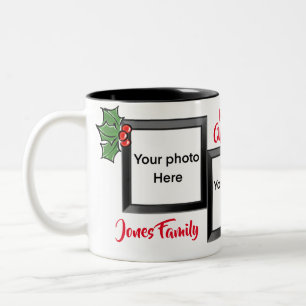 Merry Christmas holiday cheer Holly berries  photo Two-Tone Coffee Mug