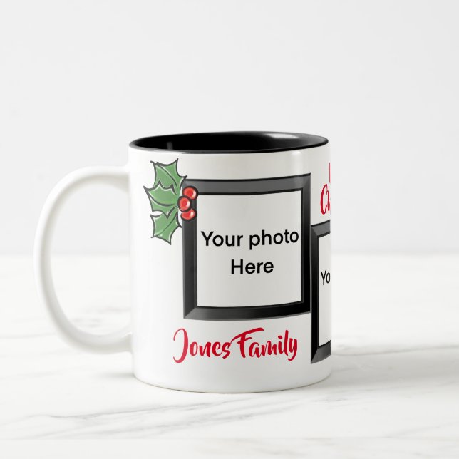 Merry Christmas holiday cheer Holly berries  photo Two-Tone Coffee Mug (Left)