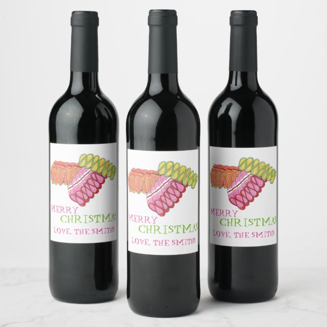 Merry Christmas Holiday Classic Ribbon Candy Wine Label (Bottles)