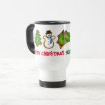 Merry Christmas Holiday Cookies Snowman Tree Bell Travel Mug<br><div class="desc">Great for gifting or as a holiday stocking stuffer! Travel mug features an original marker illustration of a row of Christmas sugar cookies.

Don't see what you're looking for? Need help with customisation? Click "contact this designer" to have something created just for you!</div>